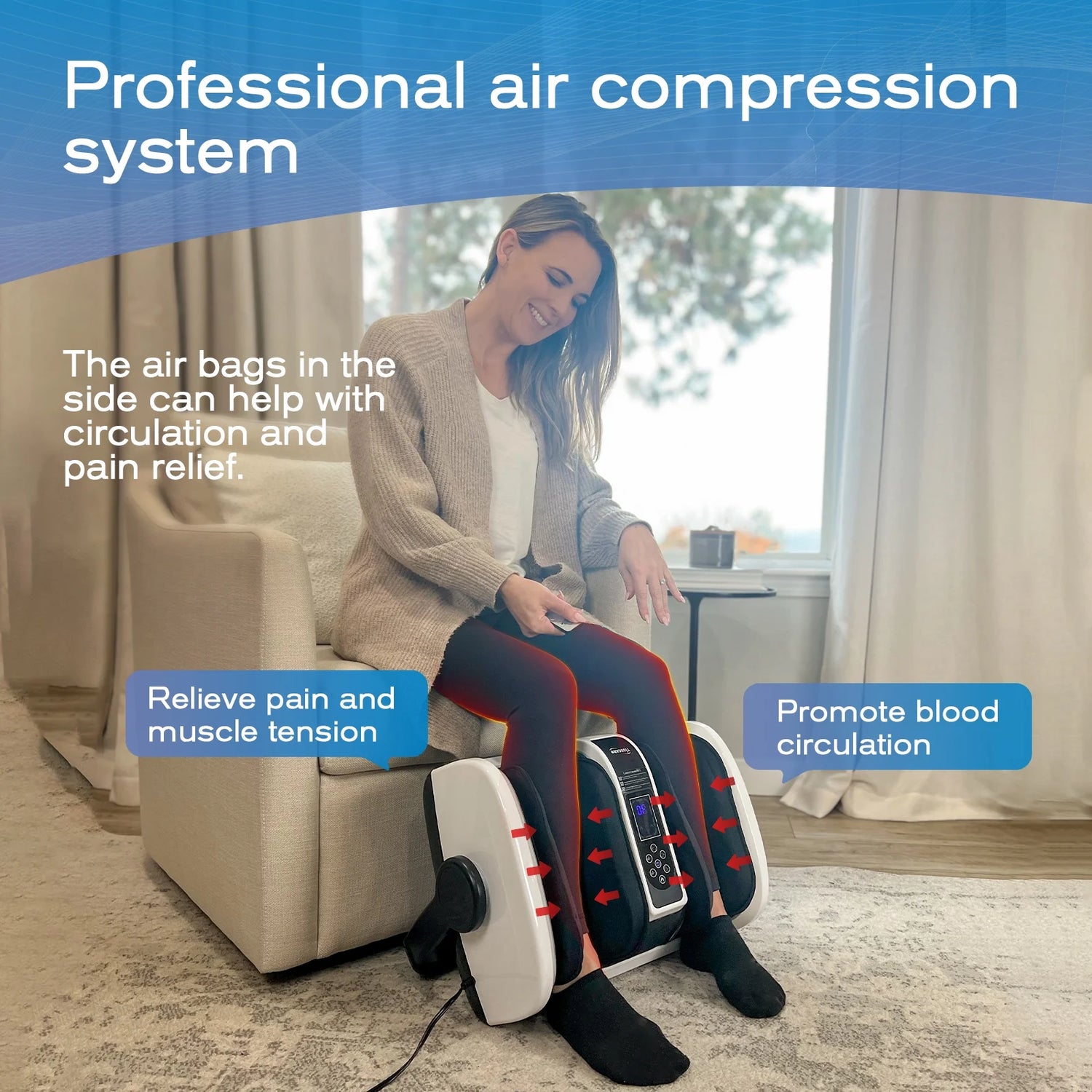 Foot Massager - Foot Massager Machine with Airbag Compression, Deep Kneading Therapy Improve Foot Wellness - White
