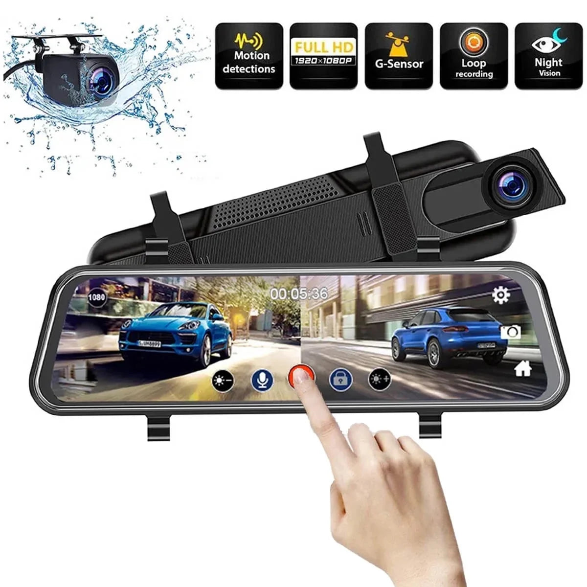 Dash Cam Front and Rear 1080P, 10" Rear View Mirror Dash Cam with Night Vision, G-Sensor, Parking Guide, 24H Parking Mode, Loop Recording, Full Touch Screen Backup Camera